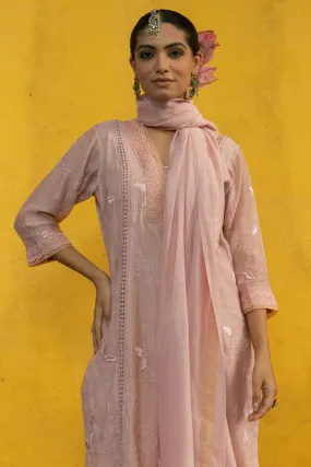 Soft Chanderi Embroidered Suit with Glittery Neck