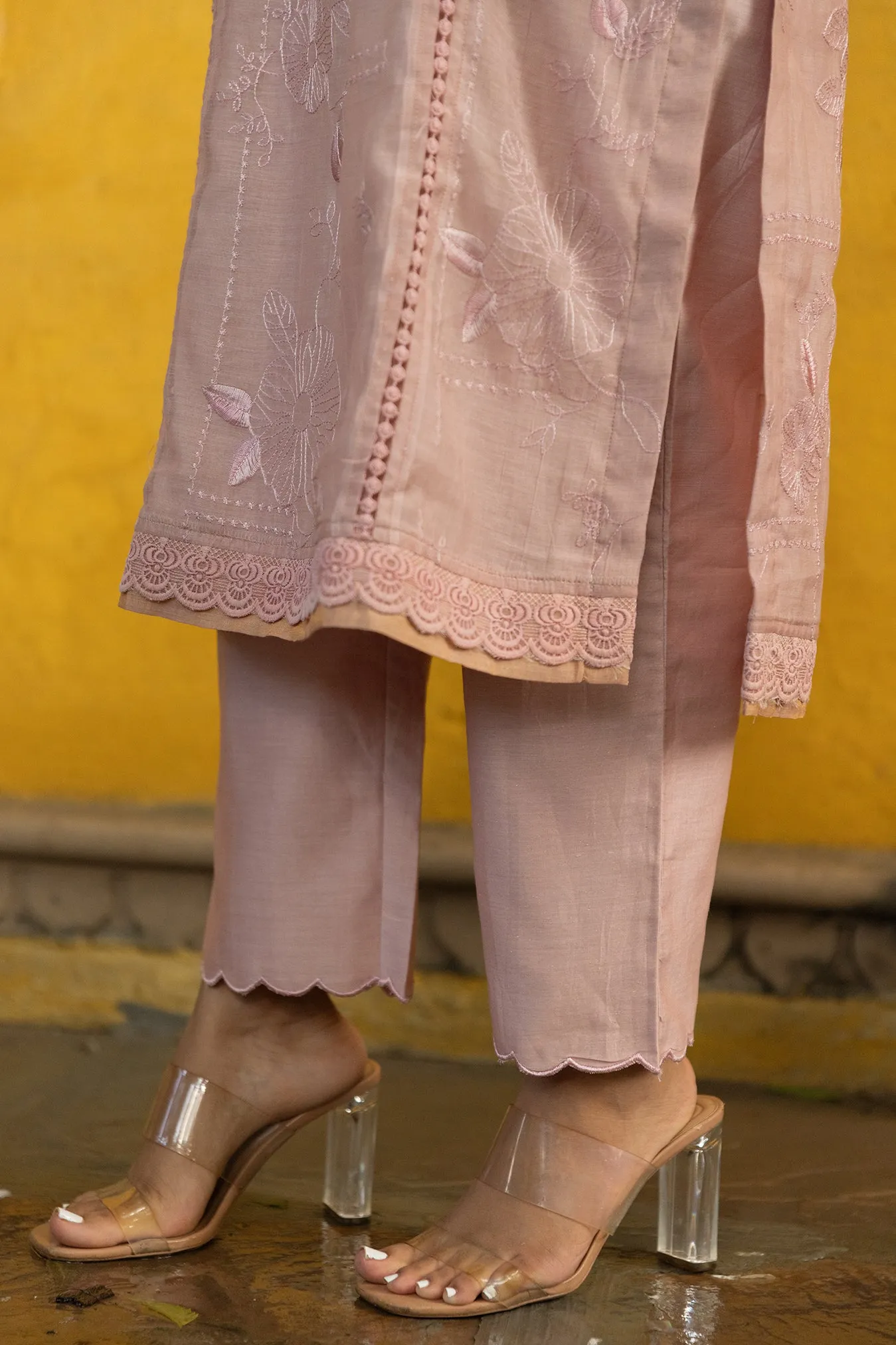 Soft Chanderi Embroidered Suit with Glittery Neck