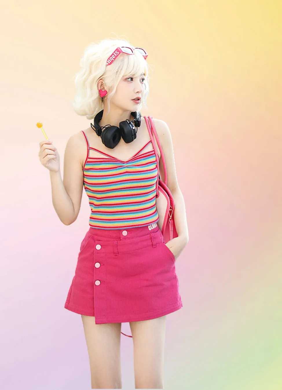 Soft Girl Style Red Overalls