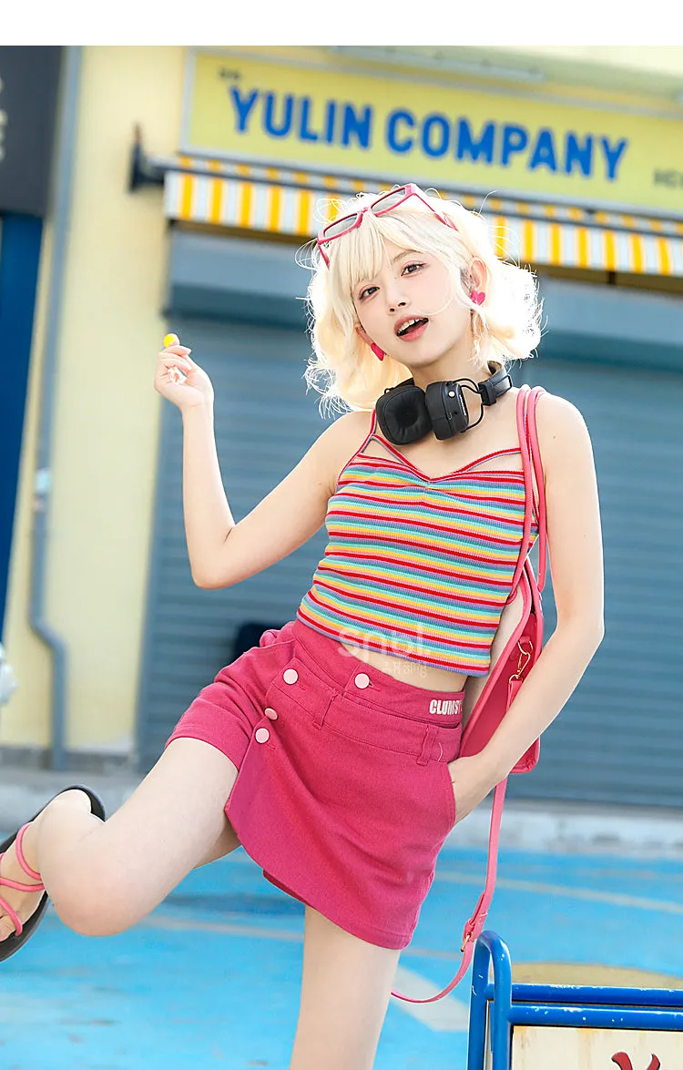 Soft Girl Style Red Overalls