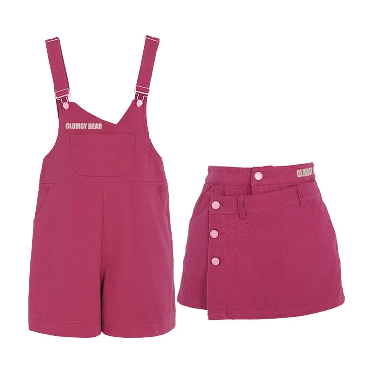 Soft Girl Style Red Overalls