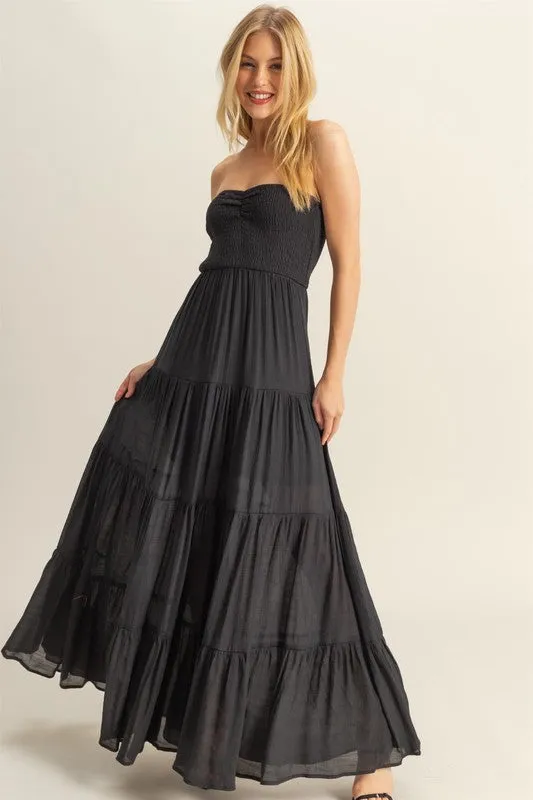 Strapless Ruched Maxi Dress