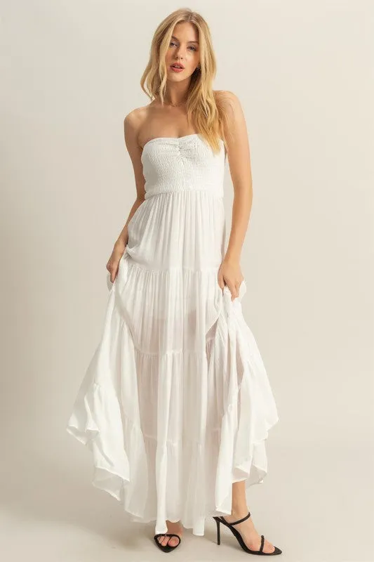 Strapless Ruched Maxi Dress
