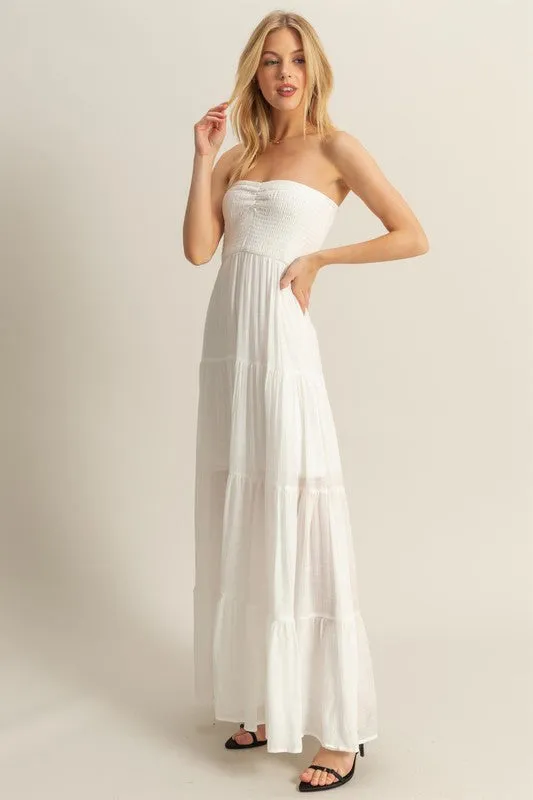 Strapless Ruched Maxi Dress