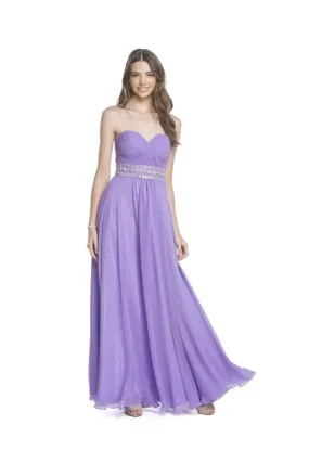 Sweetheart Strapless Chiffon With Ruched Bodice And Crystal Detail At Waist, Corset Back, Flowry Full-length Dress