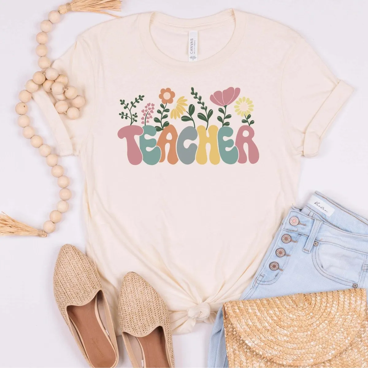 Teacher Pastel Flowers Wholesale Tee