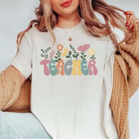 Teacher Pastel Flowers Wholesale Tee