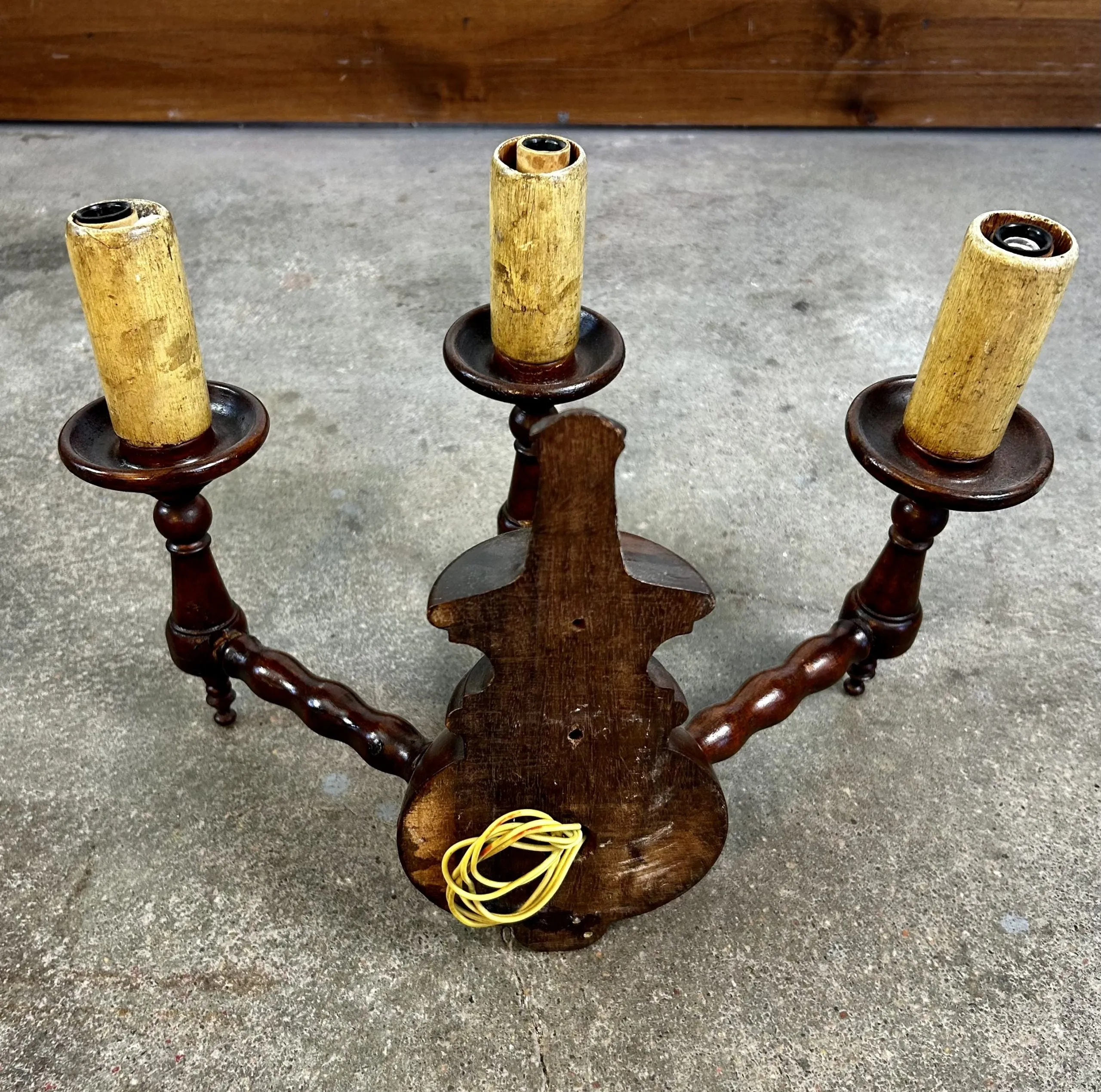 Wall Light, Carved Wood, Three Candle Light, Colonial Style