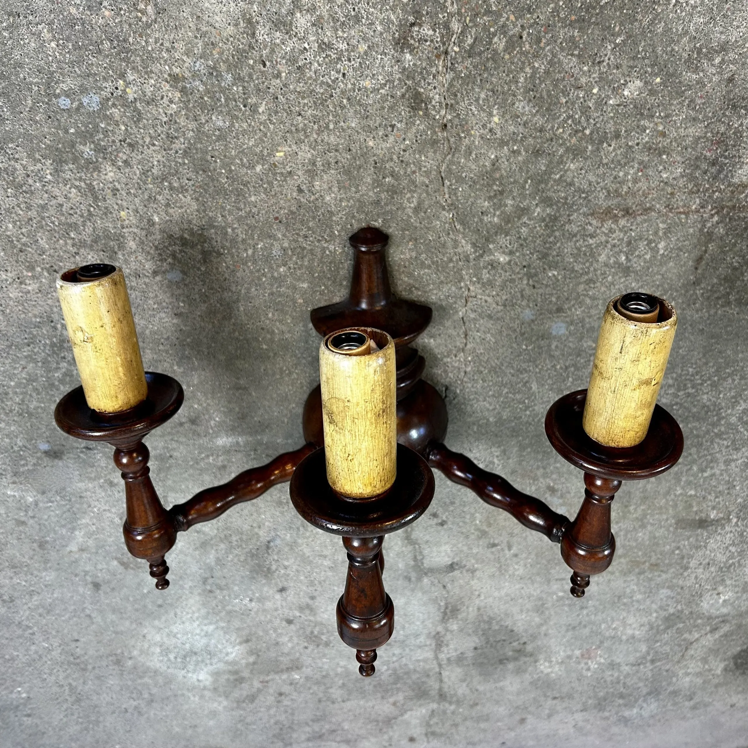 Wall Light, Carved Wood, Three Candle Light, Colonial Style