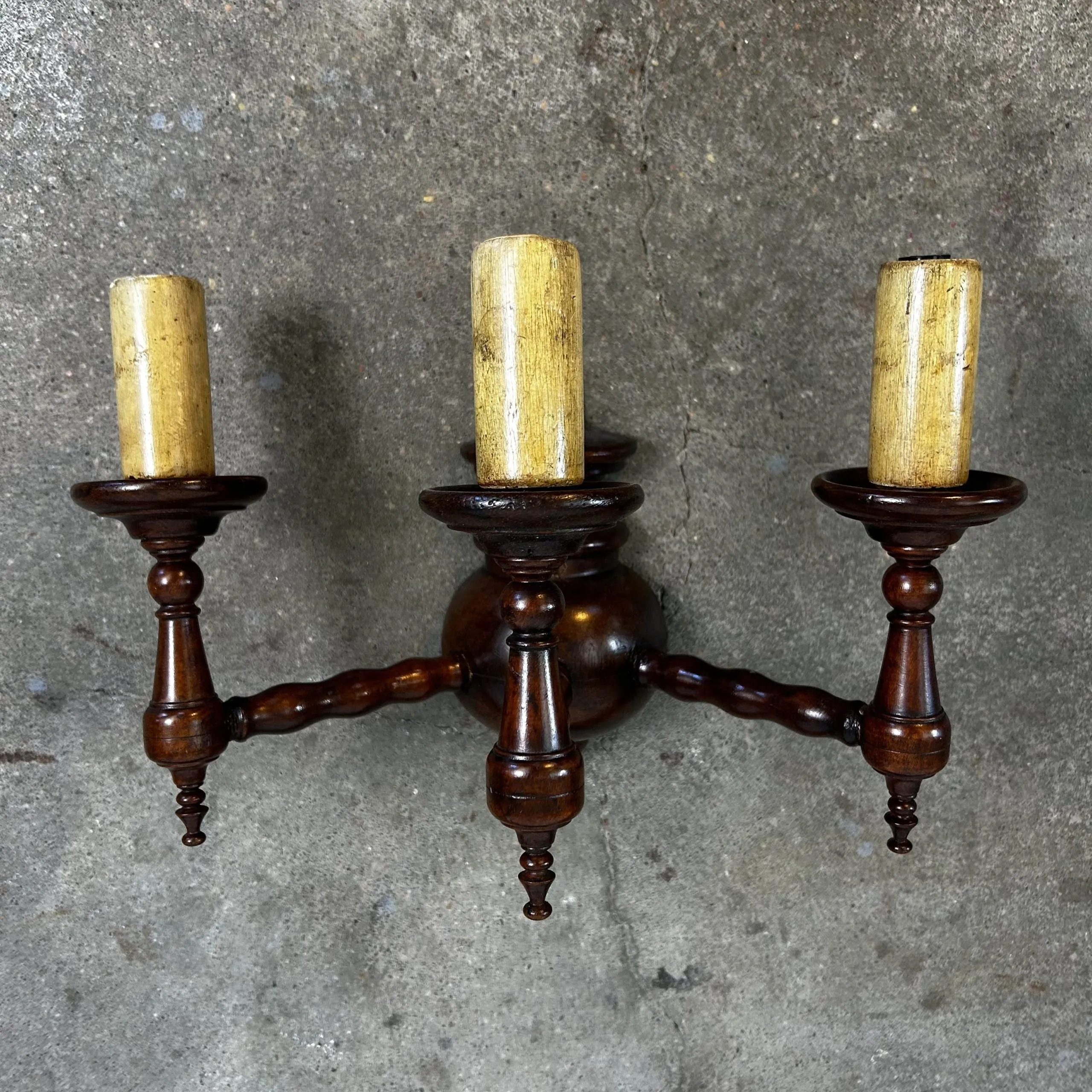 Wall Light, Carved Wood, Three Candle Light, Colonial Style
