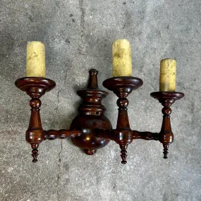 Wall Light, Carved Wood, Three Candle Light, Colonial Style