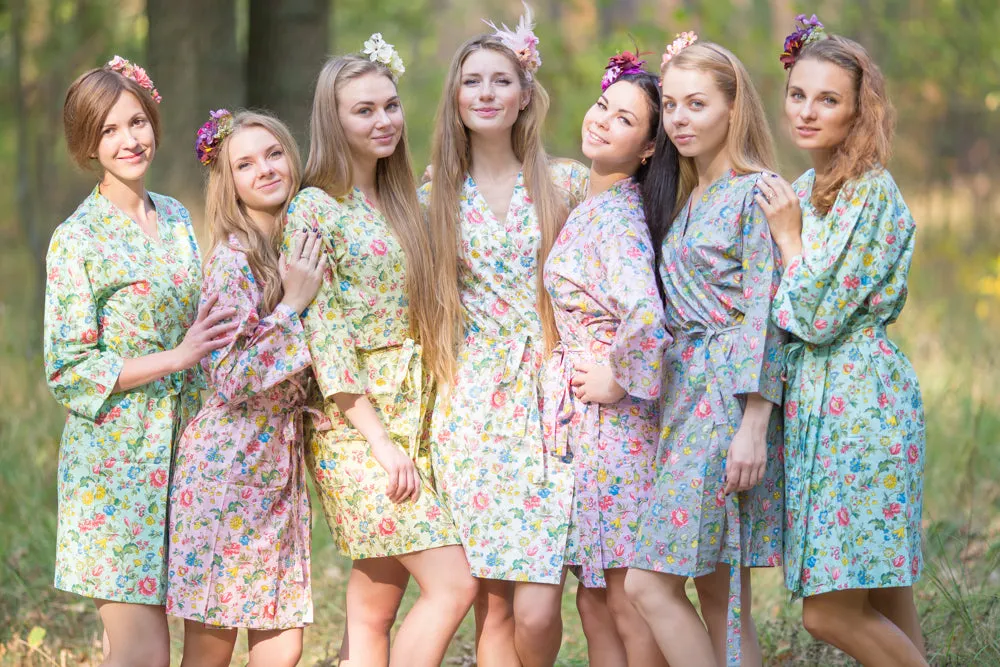 White Happy Flowers Pattern Bridesmaids Robes