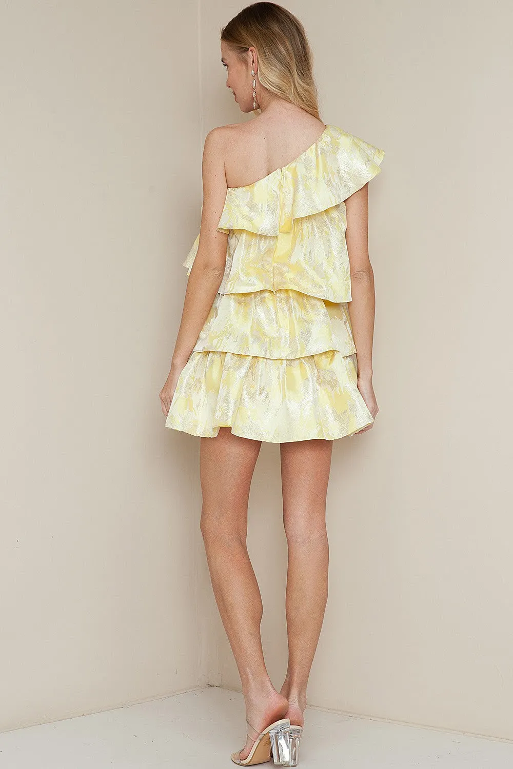 Yellow Multi One Shoulder Ruffle Mini Dress