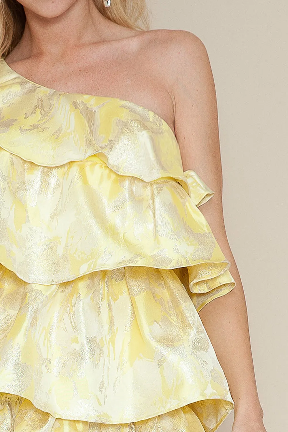 Yellow Multi One Shoulder Ruffle Mini Dress